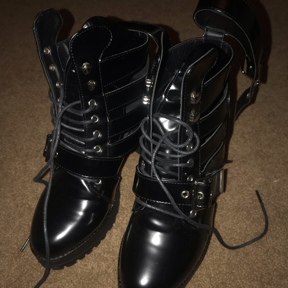 Black strappy black booties